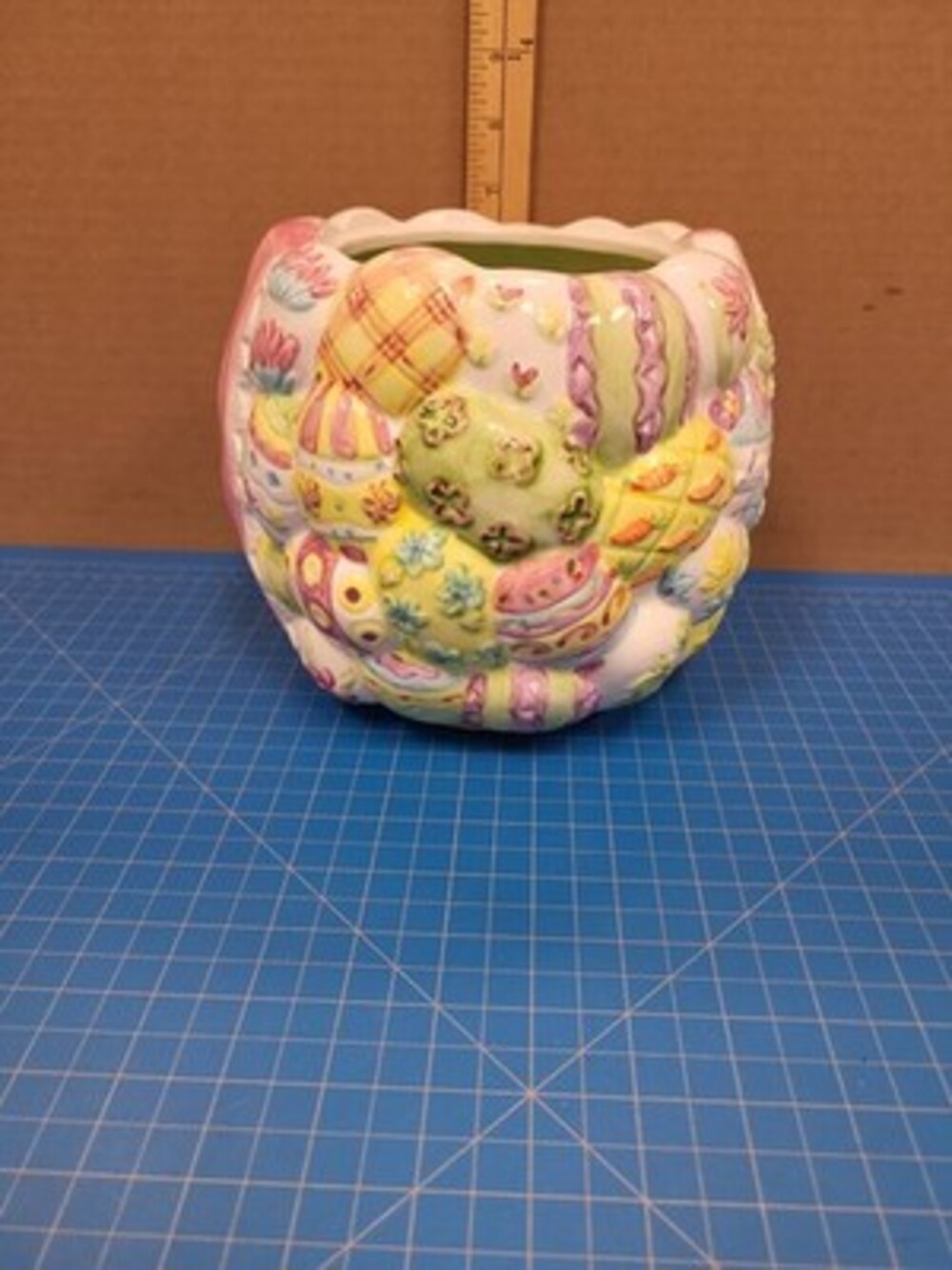 PBC International Easter Egg Basket Planter Ceramic Spring Decor 7 inch